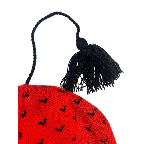 Vintage Janus Red Knit Hat With Black Bat Print - Picture 3 of 4